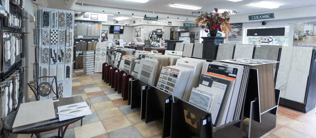 Tile and flooring displays in the Nova Tile & Carpet showroom