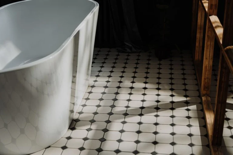 Bathroom with patterned floor tile